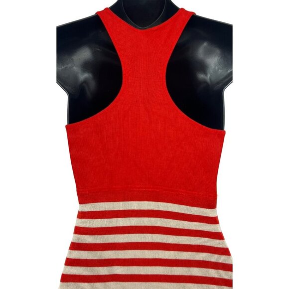 Bebe Red Cream Stripe Maxi Tank Dress Size Small S Bodycon Sleeveless Scoop EUC - Picture 6 of 9